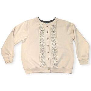 Shenanigans Grandma style sweater with embroidered details fleece lined Size L